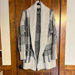 Express Gray and Black Geometric Cardigan Sweater